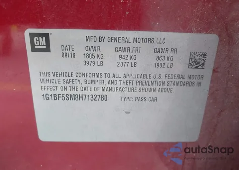 2017 Chevrolet Cruze Premier Auto из США, поврежденный, VIN 1G1BF5SM8H7132780